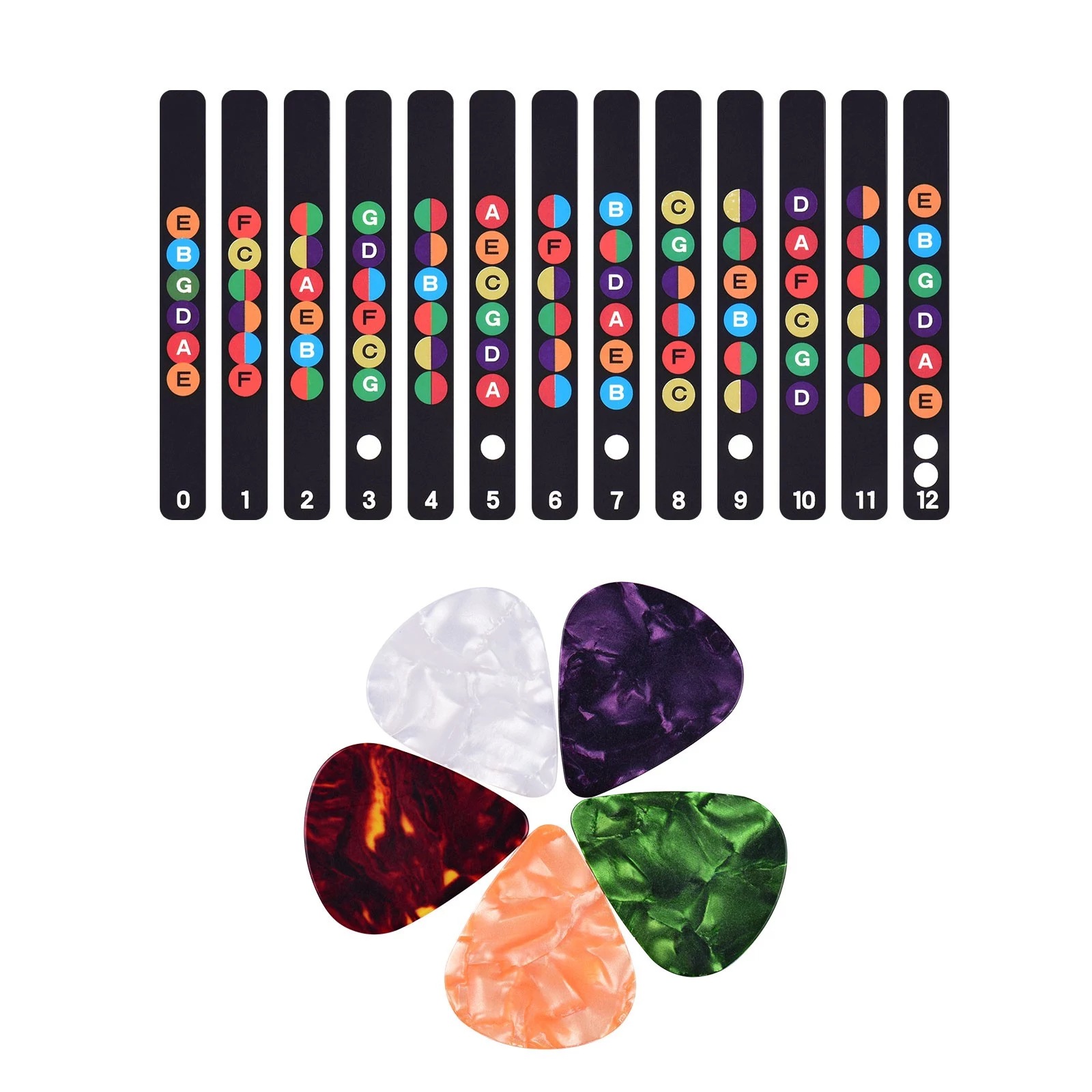 Guitar scale stickers guitar beginner fingerboard stickers with 5 random color picks