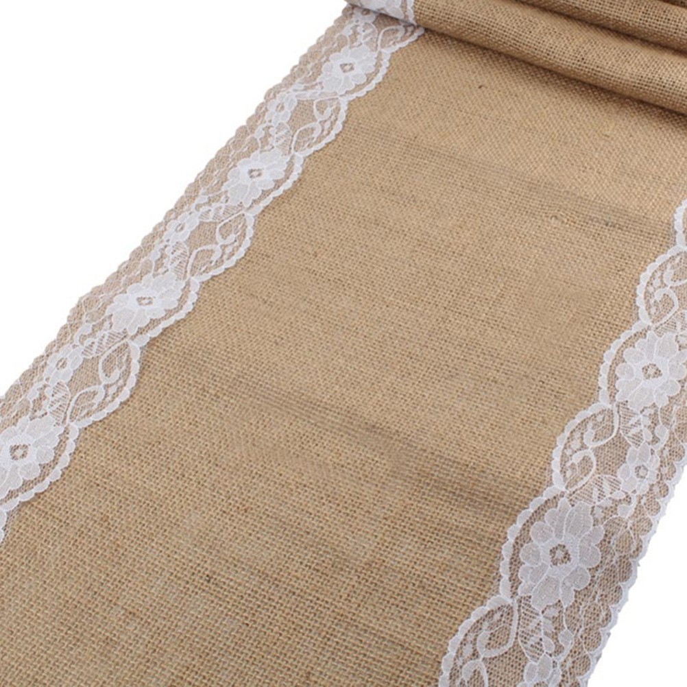 Factory direct supply wedding decoration linen tablecloth linen tablecloth lace on both sides jute tablecloth tablecloth