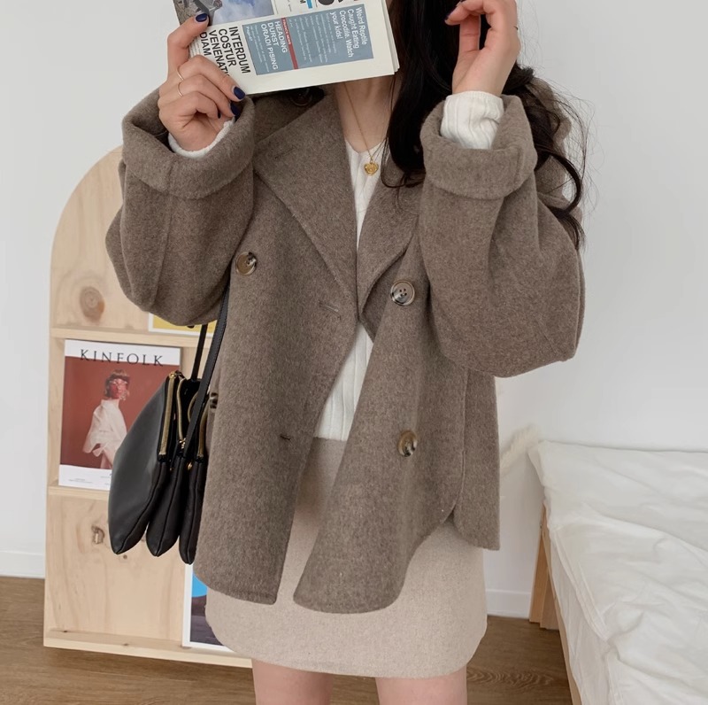 Blazer da donna in misto lana di ispirazione francese, cappotto oversize doppiopetto, elegante capospalla autunno/inverno_voghion.com