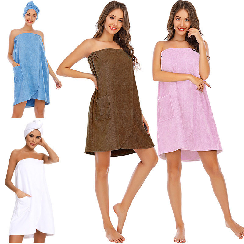 2023 Autumn and Winter Cross-border Bathrobe Bathrobe Bathrobe Bath Towel Women's Hotel Nightgown Bath Dress Thickened Tube Top Women's Sexy Absorbent