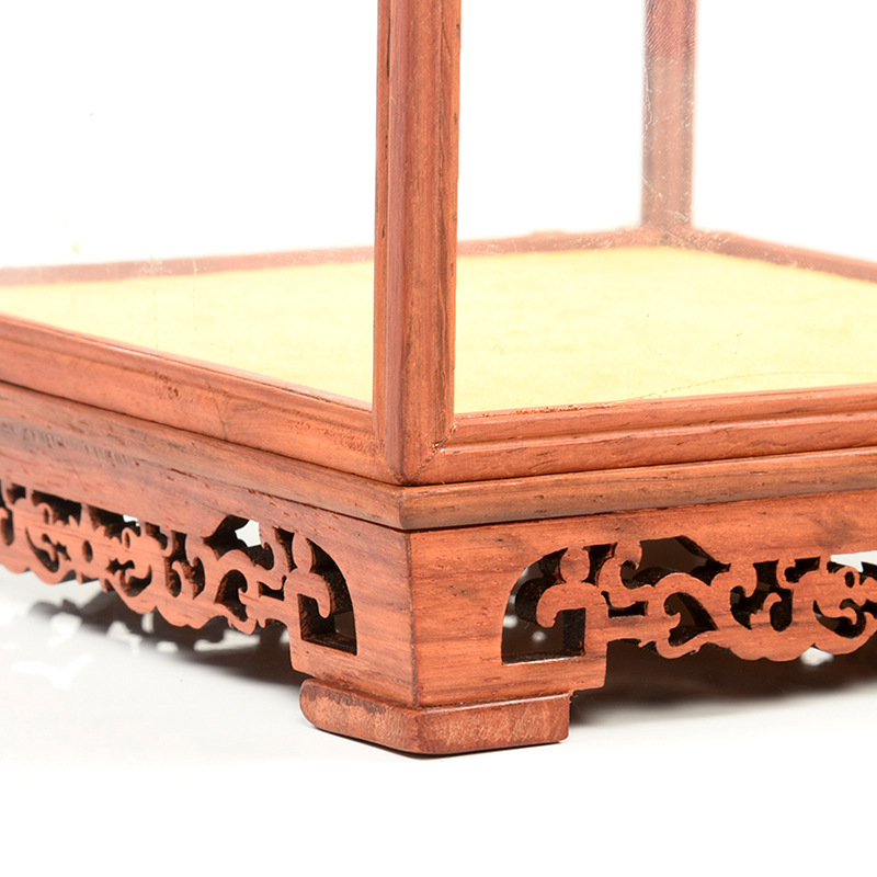 Mahogany glass cover Buddha antique ornaments crafts display dust cover base cage