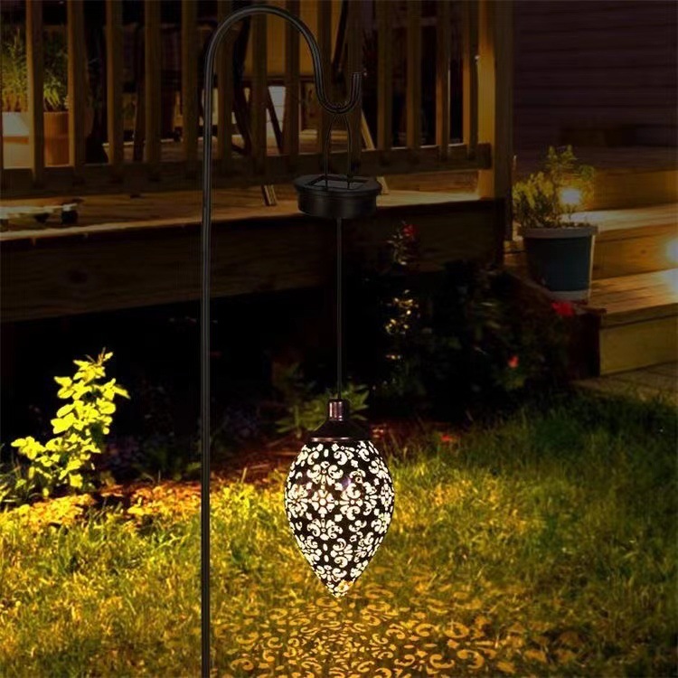 Cross-border outdoor hollow iron solar floodlight courtyard garden balcony decorative landscape lamp wall hanging lamp
