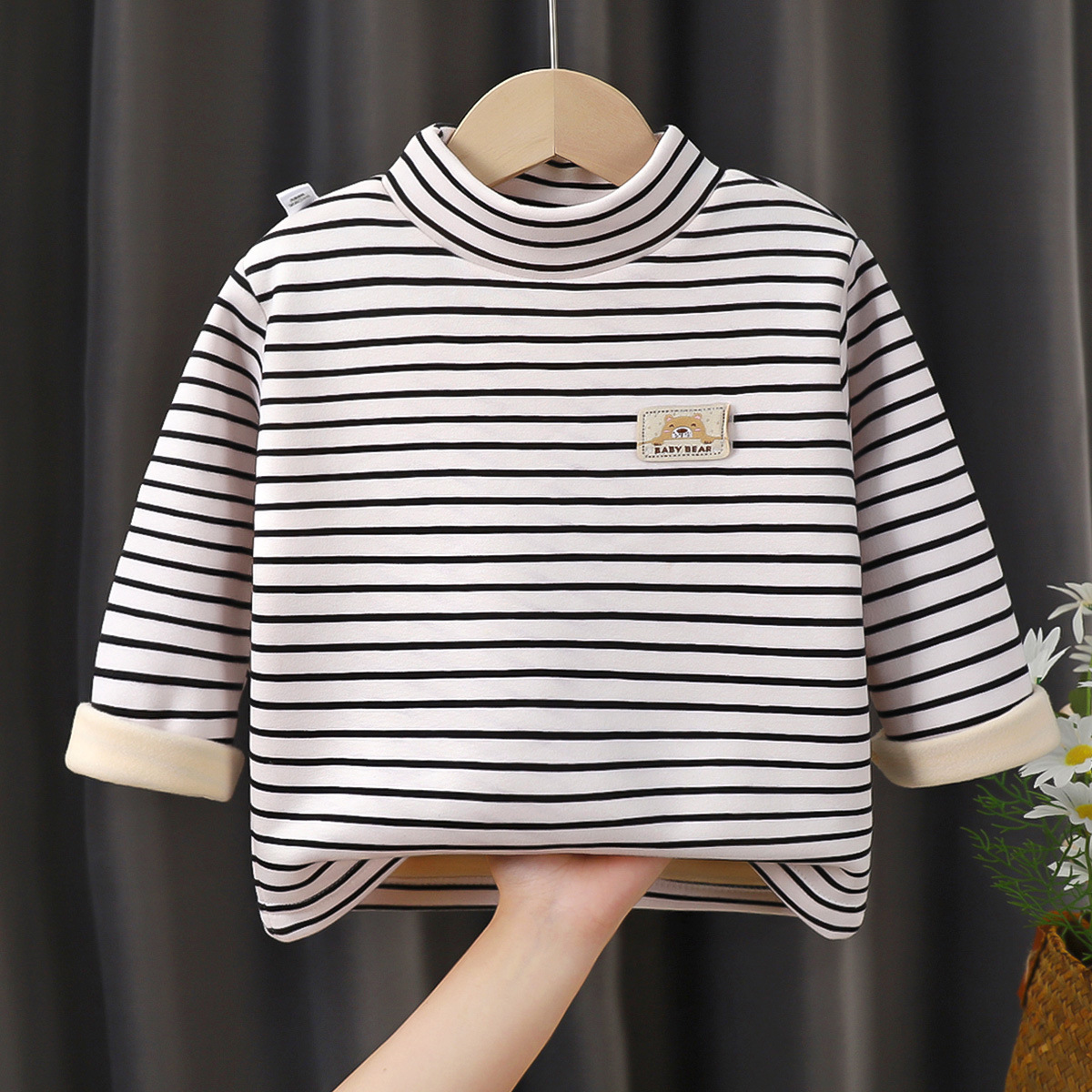 Children's Fleece-lined Base Shirt Autumn and Winter New Thickened Warm Baby's T-shirt Girls' Mid-high Collar Warm Top Children's Wear