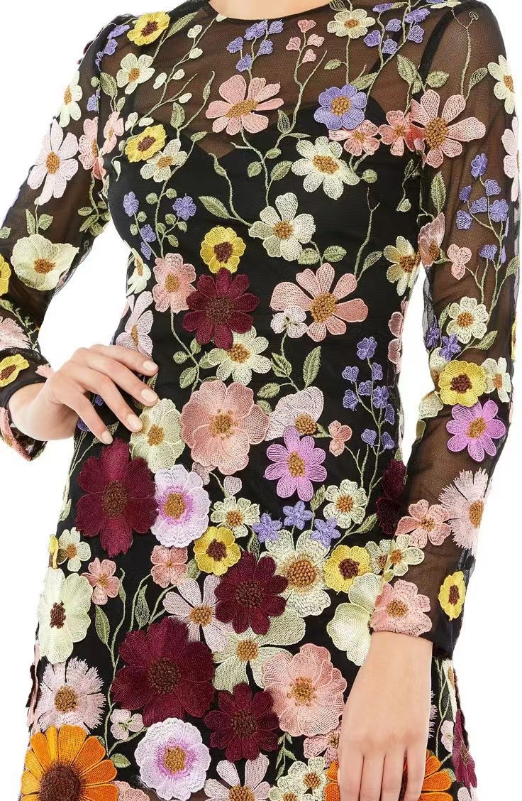 Three-dimensional flower hip sexy dress Europe and the United States cross-border for spring and summer 2023 New embroidered dress