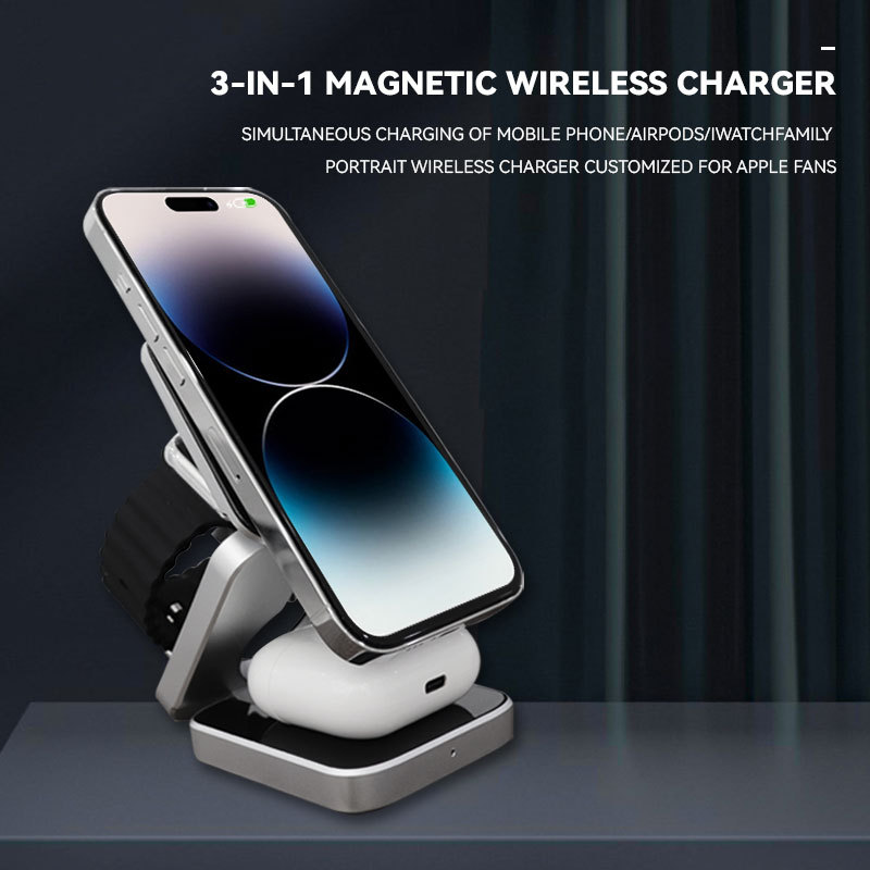 Three-in-one desktop wireless charging bracket magnetic suction wireless charger for Samsung Google Watch headset charging