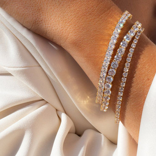 European and American Popular Round Zircon Tennis Bracelet Single Row Full Diamond Tennis Chain Cross-border Explosions Amazon Hip Hop Jewelry