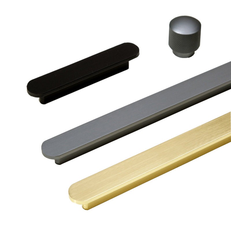 Gold brushed cabinet door handle gray black cabinet drawer wardrobe door handle modern simple round head long handle