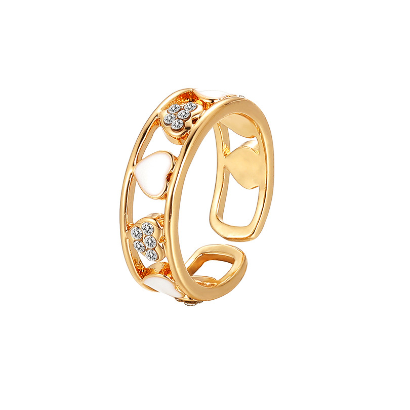 ins Style Ring Niche Women's Micro-inlaid Love Design Light Luxury Hollow Opening Ring Fine Advanced Sense Adjustable_voghion.com