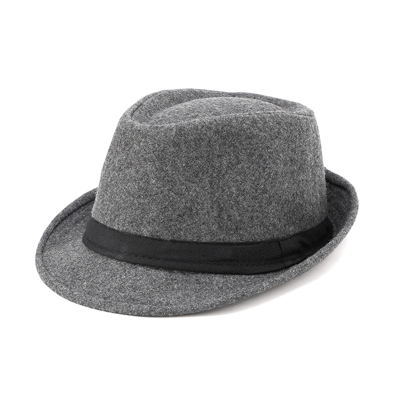 秋冬季呢子小沿男款礼帽爵士帽呢料秋冬保暖帽老头帽子冬款礼帽
