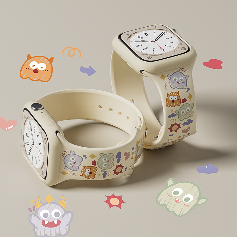 For Apple S10 Watch iwatch9 Strap Color Printing Silicone applewatch8 Cartoon S9 Niche S8/S7