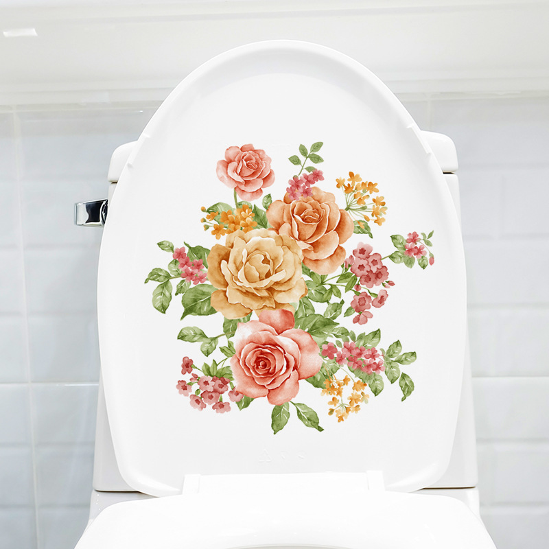 Toilet Stickers Toilet Cover Stickers Decorative Wall Stickers Toilet Bathroom Toilet Flower Sitting Stickers Self-adhesive