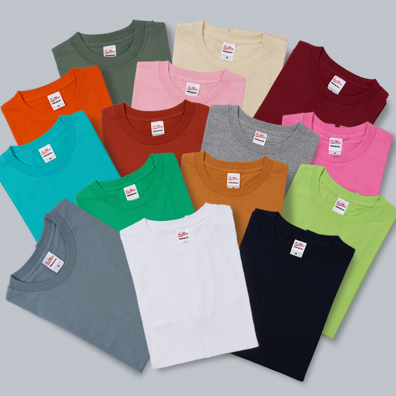 Summer men's 230g cotton heavy round neck short sleeve T-shirt European and American solid color juemiao trendy men's printed T-shirt