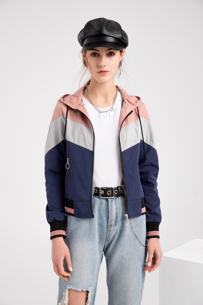 Women's Thin Windbreaker Women's Spring and Autumn Hooded Jacket Women's Outdoor Raincoat Color Matching Pull Rope Jacket_voghion.com