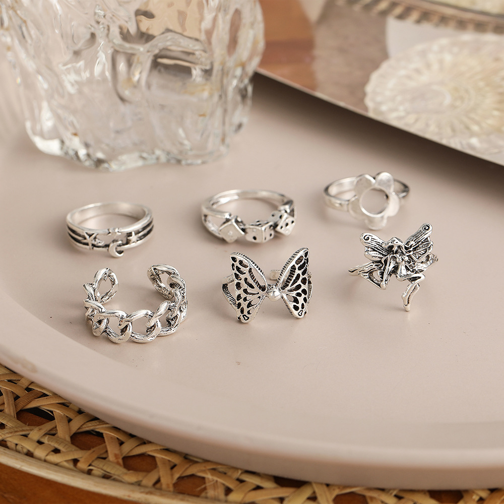 new butterfly elf dice ring set 6-piece creative butterfly chain joint ring_voghion.com