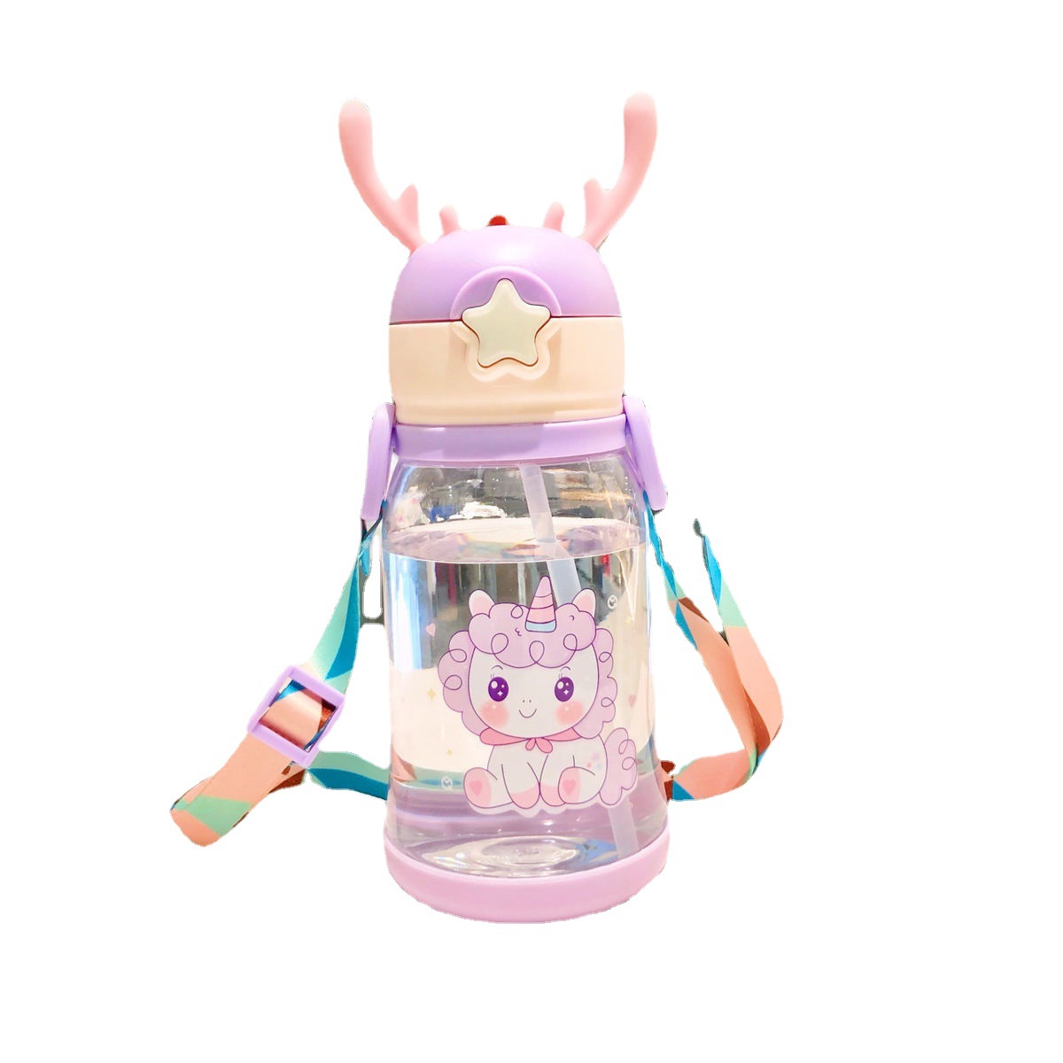 Children's straw cup drinking cup male and female baby leak-proof cute antler kettle primary school student drop-resistant portable water Cup