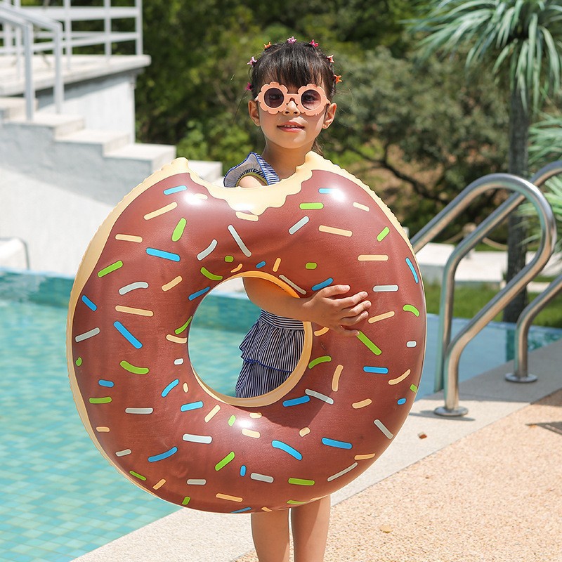 Cross-border new European and American children thickened pvc donut swimming ring large inflatable Brown donut wholesale