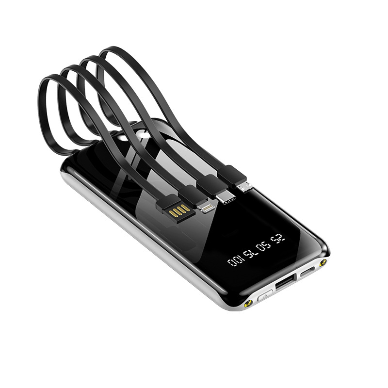 Mobile phone universal self-belt charging treasure 20000 mA fast charging mirror with four-wire mobile power supply with LED lights