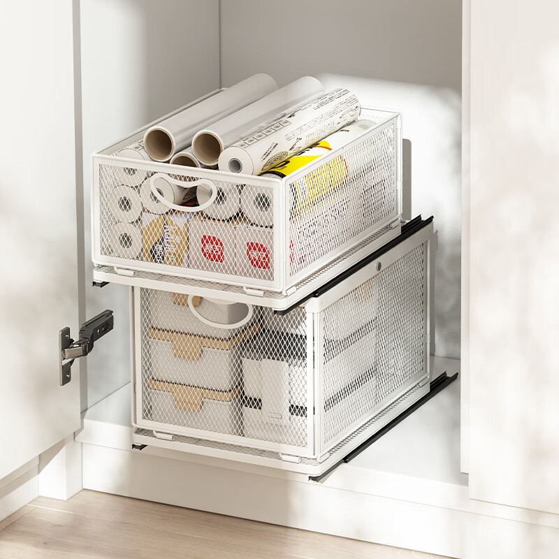 Source Factory Kitchen Storage Rack Cabinet Inner Drawer Storage Rack Multi-functional Double-layer Household Push-pull Basket