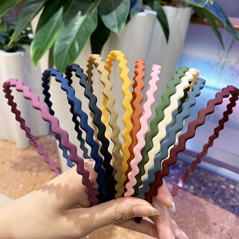 韓國帶齒防滑莫蘭迪色磨砂發箍劉海窄邊波浪頭箍簡約洗臉頭扣髮飾