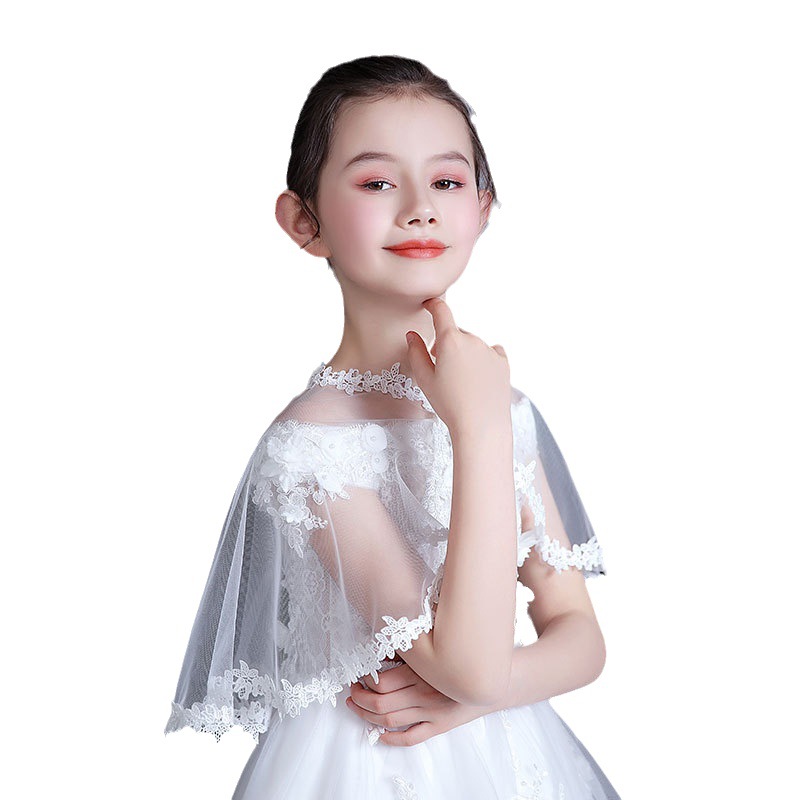 2021 spring and summer children's gauze shawl flower girl's dress accessories children's Cape diamond buckle White Red