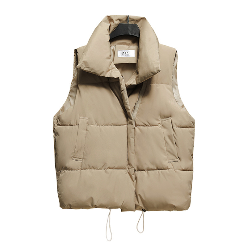 Women's Vest Jacket Winter New Stand Collar Sleeveless Casual Korean Style with Loose Warm Zipper Solid Color Vest Trendy