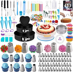 413 Piece Set Cake Baking Set with Cake Turntable Cake Decorative Mouth Decorative Bag Cake Round Baking Pan