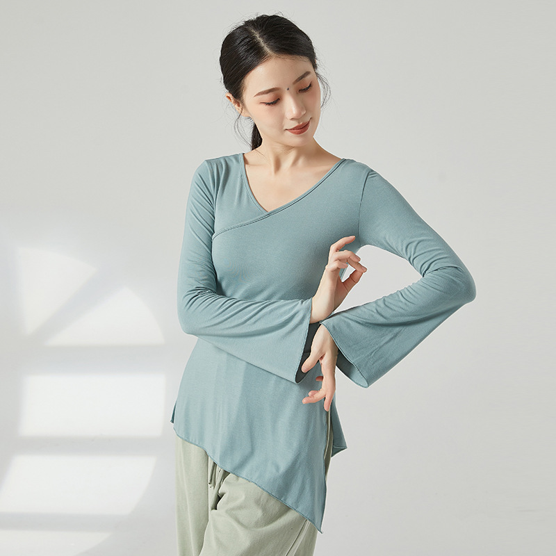 New bell sleeve dance clothes classical dance practice clothes female adult loose ethnic dance body top