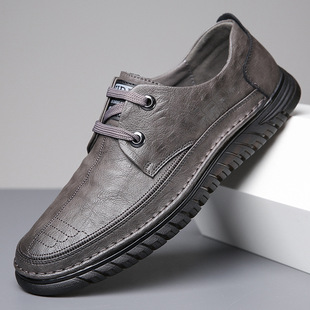 Men's shoes 2023 Autumn New crocodile pattern casual leather shoes fashionable all-match breathable soft leather soft bottom middle-aged dad shoes
