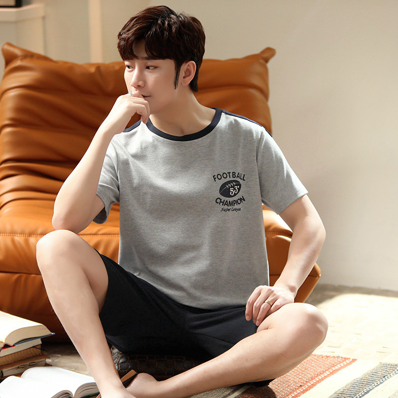 Men's Pajamas Summer Short-sleeved Thin Youth Loose Large Size 200 Jin Casual Home Wear Suit