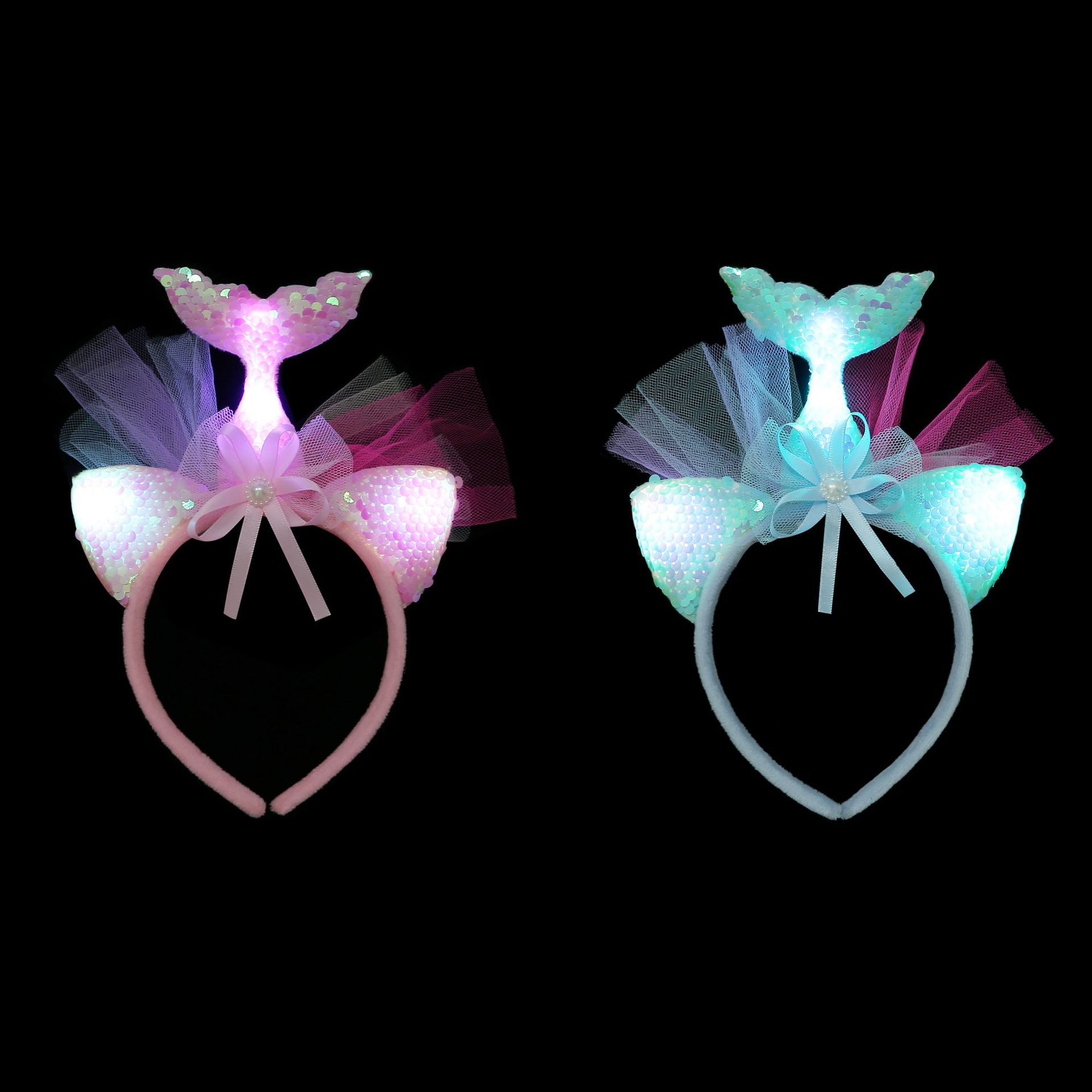 Cartoon mermaid decoration headband LED light headgear fish tail hair ornaments ocean world dress up cute props
