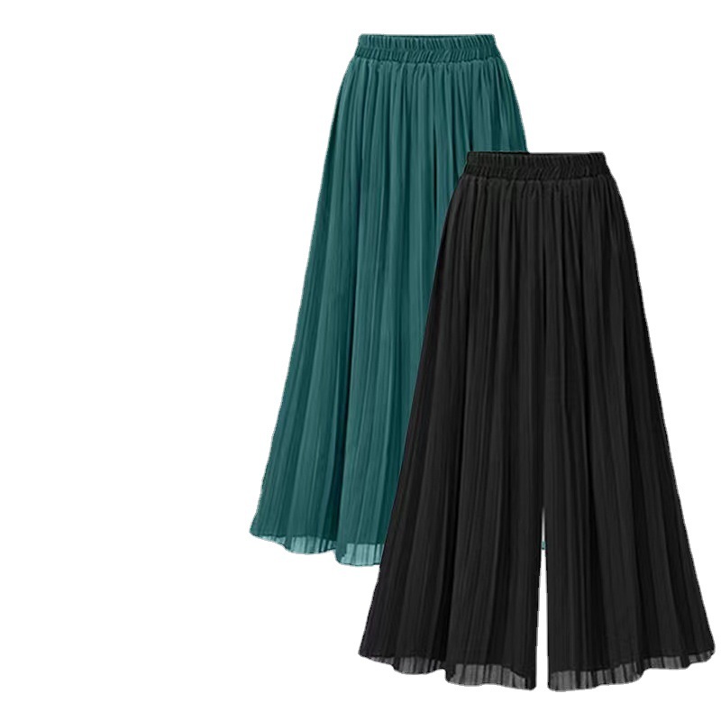 European and American Foreign trade cross-border women's clothing plus size loose wide-leg pants pleated cropped pants high waist chiffon pants casual