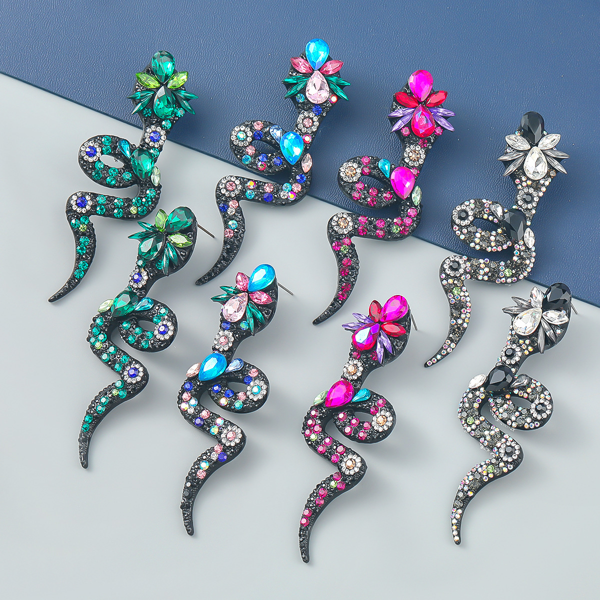 2022earrings時尚彩鑽合金鑲鑽蛇形花卉耳環潮女波西米亞歐美耳釘