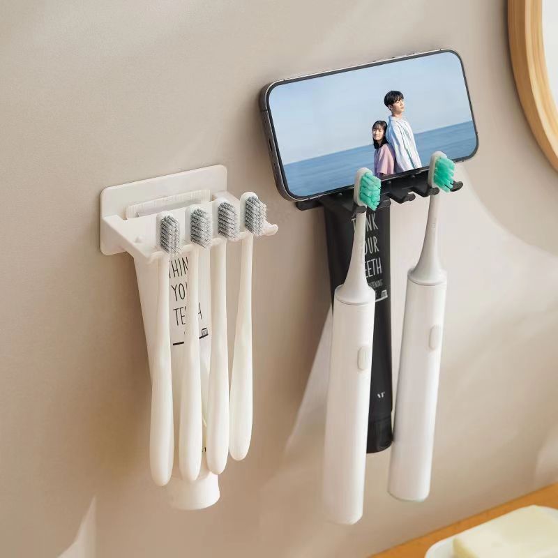Multi-functional toothbrush holder simple wall-free perforation bathroom wall mount new toothpaste rack