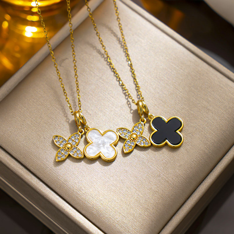 [Titanium Steel] Double-layer Flower Luxury Cross-border Banquet Wedding Necklace Women's Internet Celebrity Versatile Clavicle Chain Titanium Steel Chain 