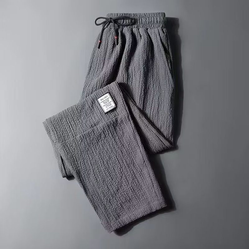 Summer Ice Silk New Linen Thin Casual Pants Men's Straight Label Korean Style Loose Large Size Sports Ankle-length Pants