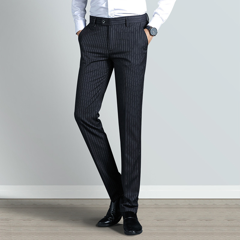 Men's Light Business Casual Trousers Men's Spring and Summer Fashion Vertical Striped Pants Slim-fit Non-ironing Pants Men's Clothing