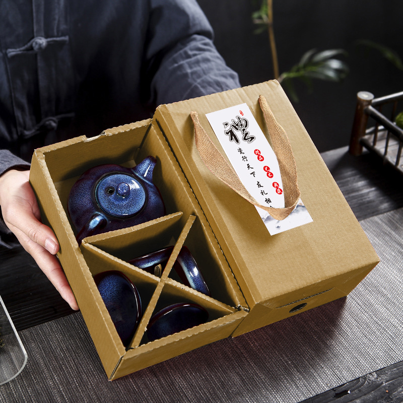 Tianmu glaze blue rabbit hair brushed kiln change kung fu tea set suit special offer ceramic Jianzhan bucket Cup gift wholesale