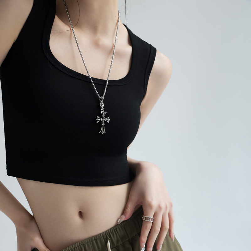 Knitted Cotton Wide Shoulder Strap Breast Covering Base Camisole Women's Summer Sleeveless Outer Wear Slim-fit Hot Girl Top