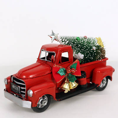 Amazon Cross Border Decoration Made Red Metal Truck Ornaments Christmas Decoration Gift Vintage Red Truck