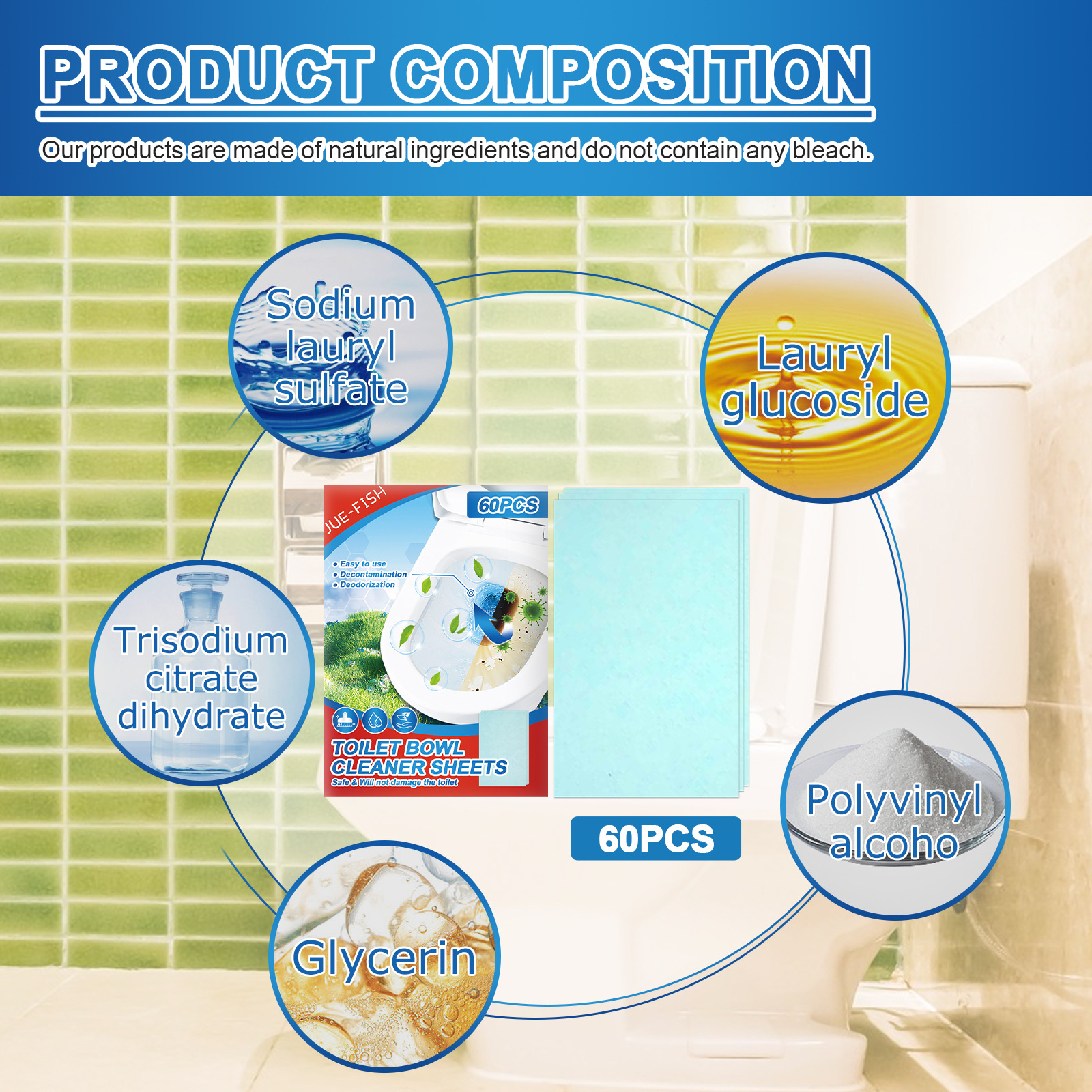 Jue-Fish Toilet Cleaning Pieces Toilet Toilet Toilet Deodorant Descaling Urine Stain Odor Removal Toilet Sewer Cleaning