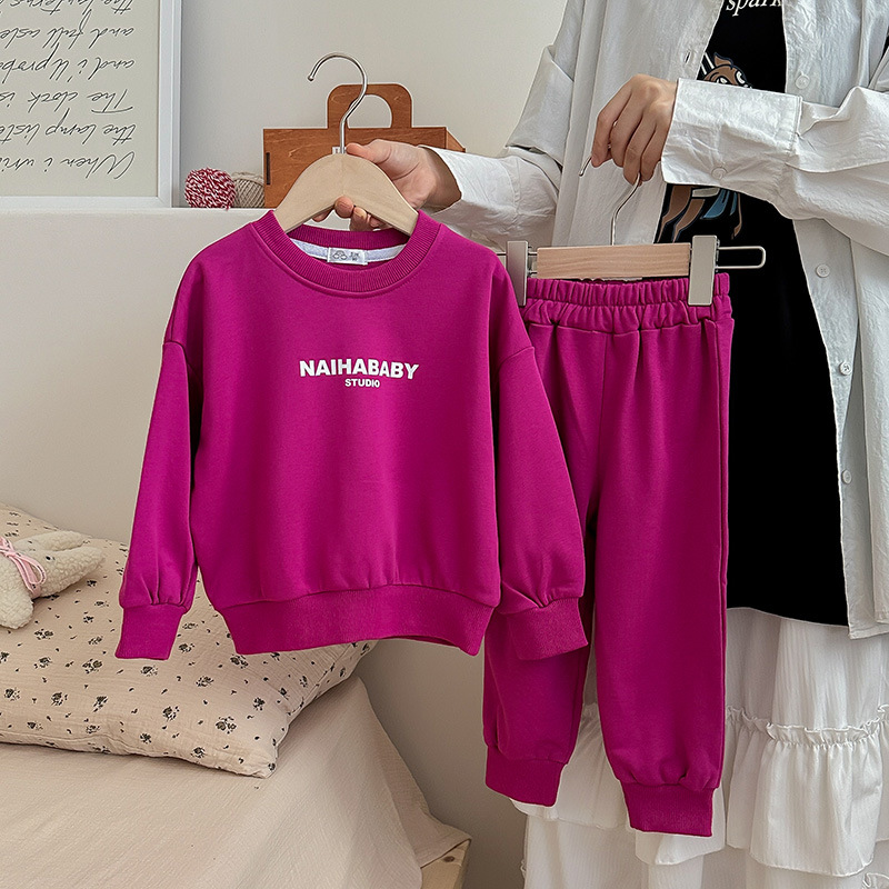 INS autumn 2024 new Korean version of children's clothing cotton letters color boys and girls sweater pants set