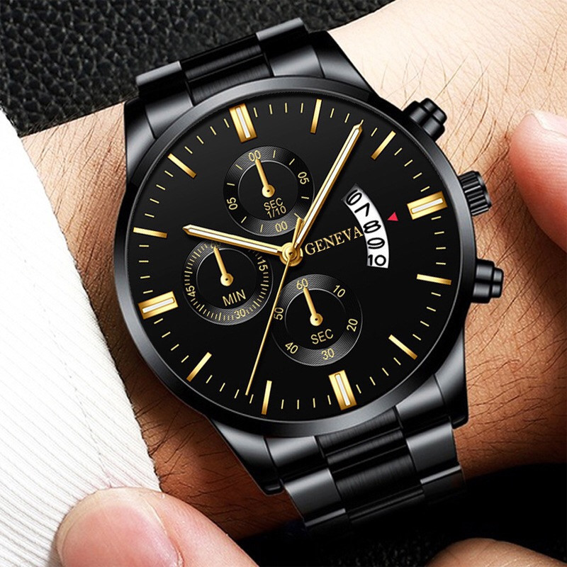 Heißes Angebot Explosive Drei-auge herren Stahl Gürtel Uhr Business Freizeit Kalender Quarzuhr männer Spot_voghion.com