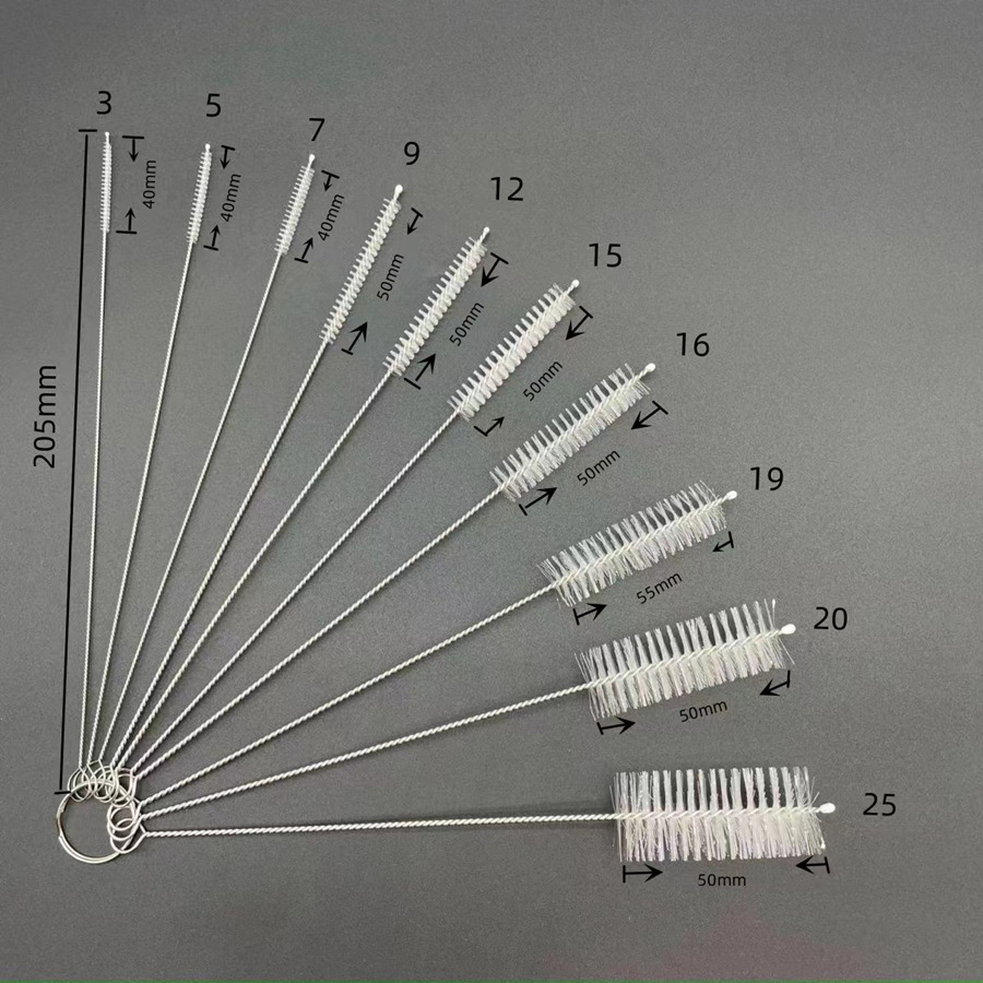 304 stainless steel straw brush milk bottle straw brush test tube cleaning brush spiral soft brush nylon brush