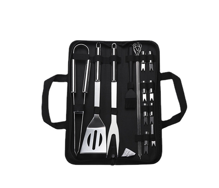 Amazon 20-piece combination set outdoor household stainless steel tube handle BBQ barbecue tool Oxford bag baking tool