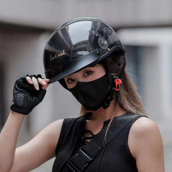 3c certification half helmet men's motorcycle carbon fiber helmet women's motorcycle retro summer electric car scoop helmet factory wholesale