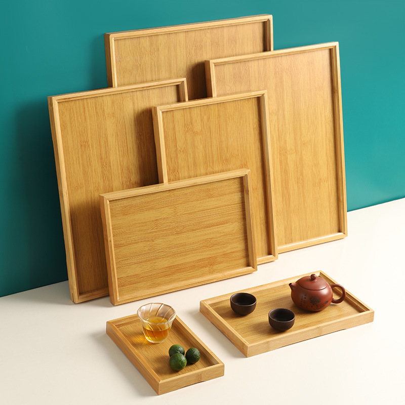 Wholesale bamboo wooden tray snack tray rectangular simple household bamboo tea tray wooden tray barbecue tray