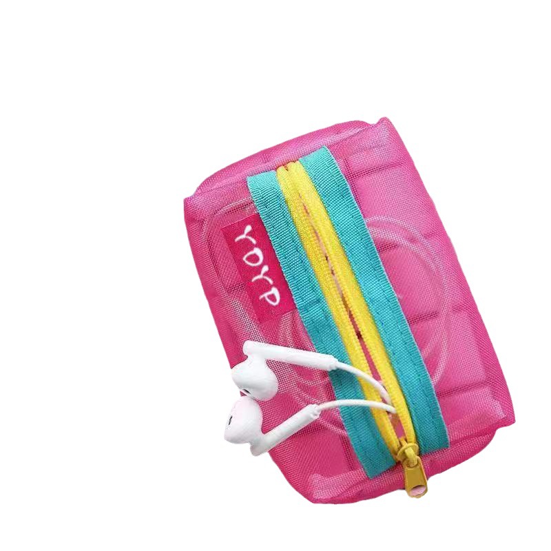 In stock mesh coin purse portable small and convenient lipstick eyeliner cosmetic zipper mesh bag wholesale