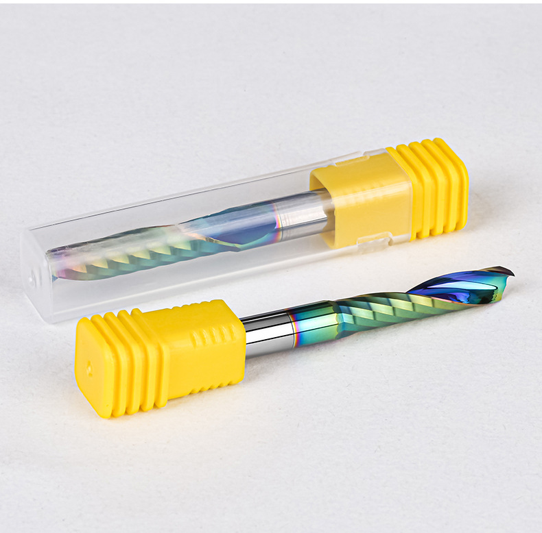 Colorful DLC coated polished single-edged milling cutter durable Burr-free acrylic CNC spiral single-edged cutter for advertising