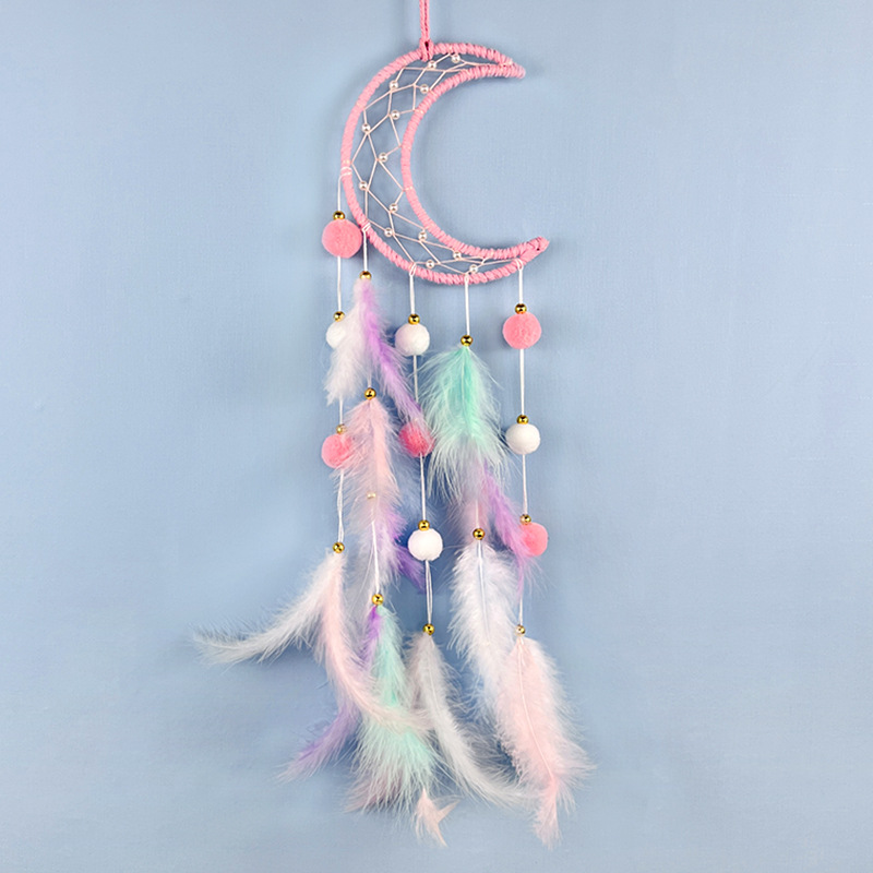 Girl's Heart Dream Catcher Net Hanging Decoration Wind Chimes Handmade diy Material Bag Feather Weaving Pendant Cute Children's Room Decoration