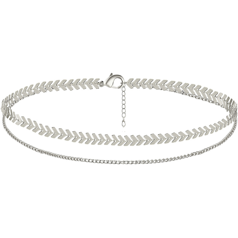 European and American Cross-border Jewelry Fashion Bohemian Side Chain Anklet Women's All-match Double Alloy Fishbone Chain Anklet